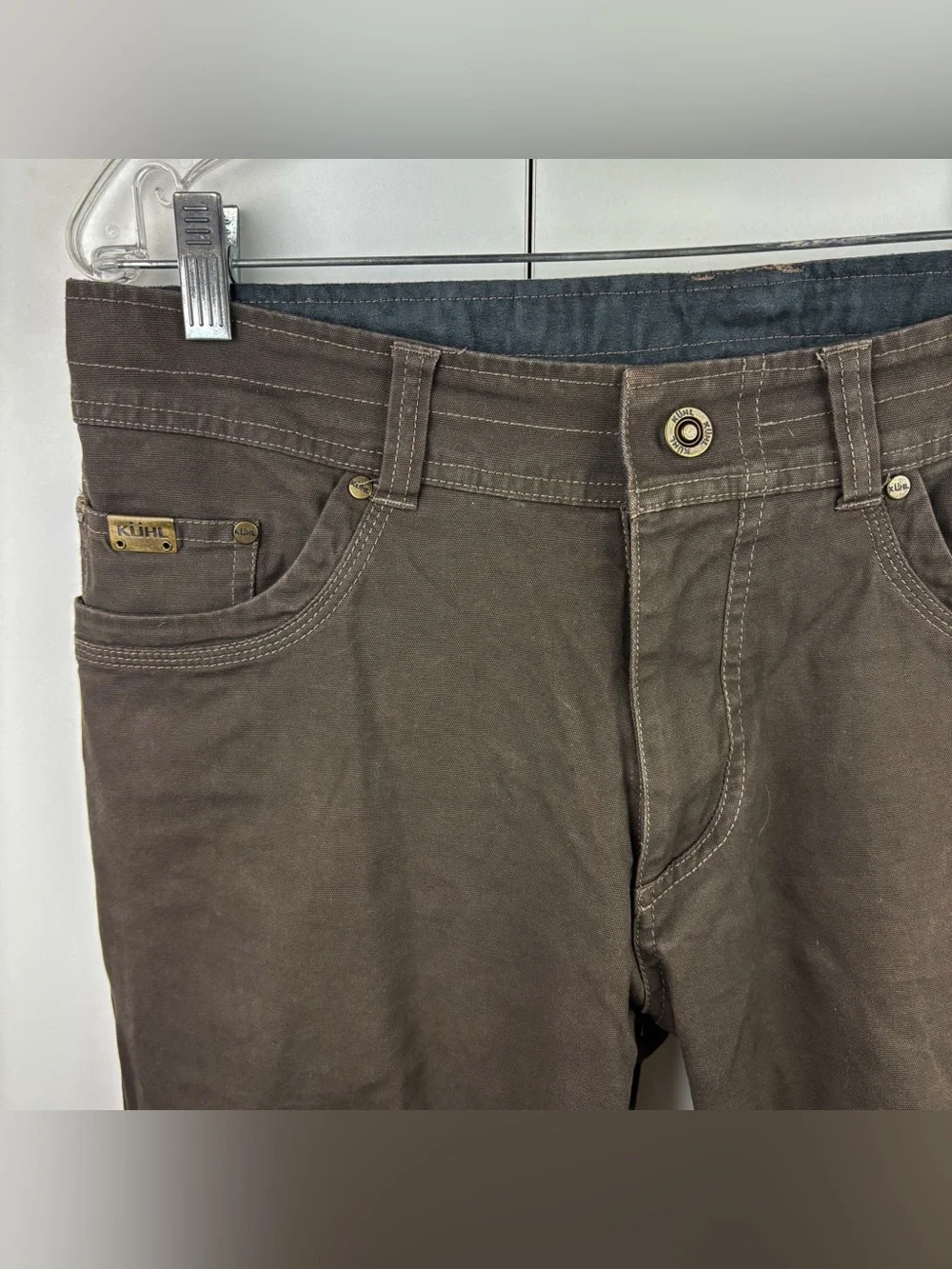 Kuhl Kanvus Jean Pant Brown Hiking Patina Dye Cotton Breathable Outdoor Mens 34